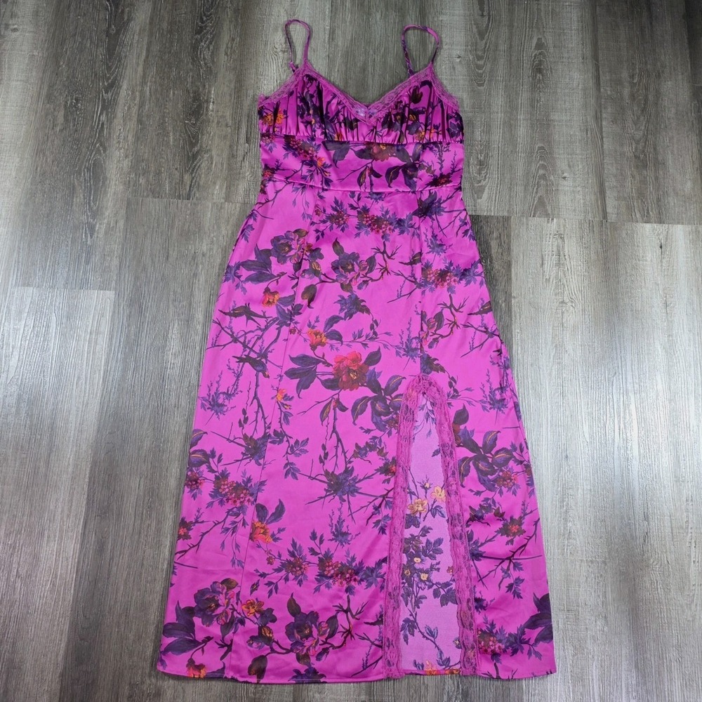 Urban Outfitters Audrey Midi Large Slip Dress Purple Slit Lace Coquette Y2K Sexy